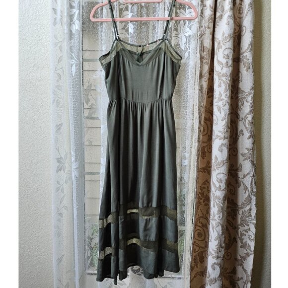 Fresh Rosemary Olive Green Midi Sundress Dress, M - Picture 2 of 9